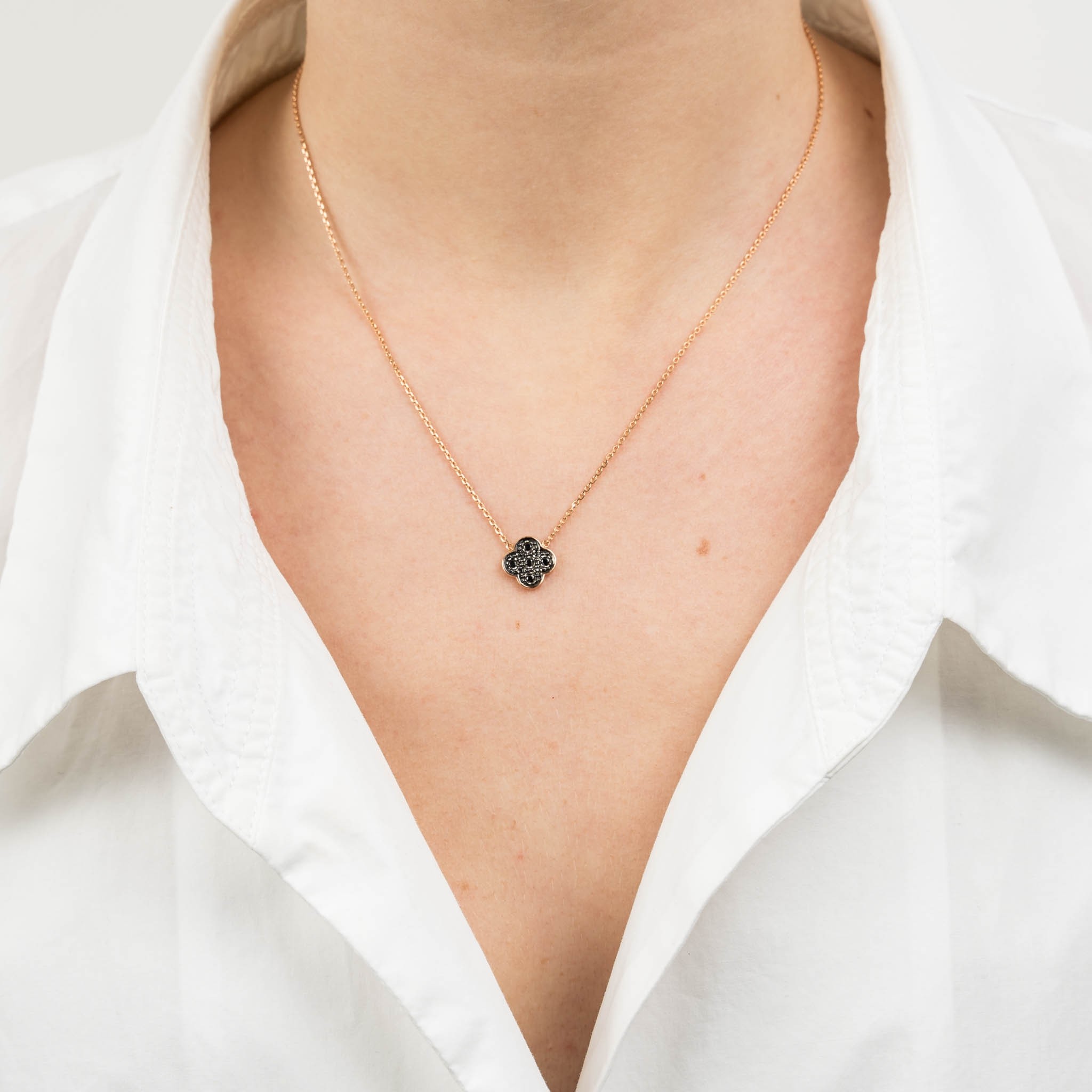Half Bloom Diamond Necklace with Black Beads in 18KT Rose Gold