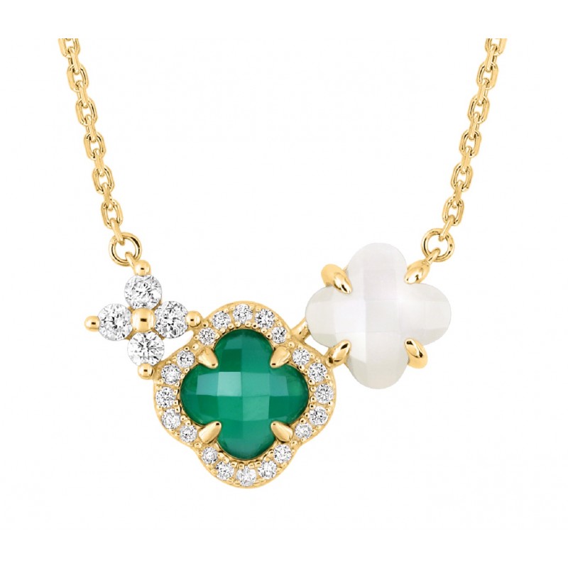 Necklace, Green Agate, Diamonds, Mother Of Pearl, Yellow Gold