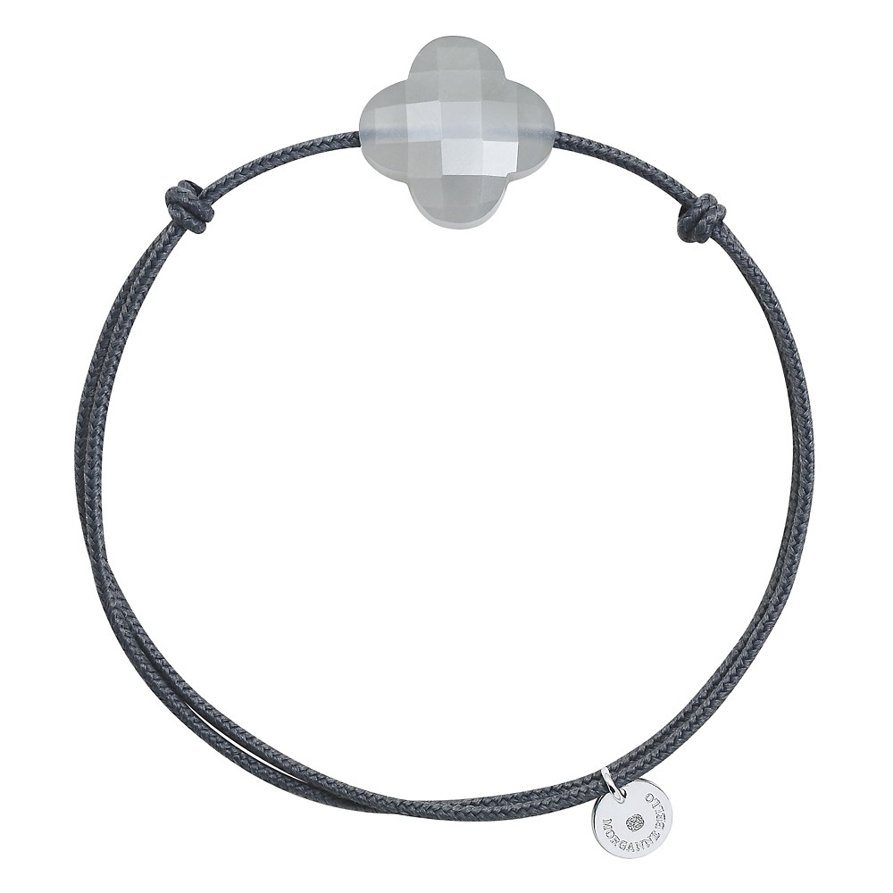 BRACELET CORDON GRIS PIERRE DE LUNE GRISE TREFLE