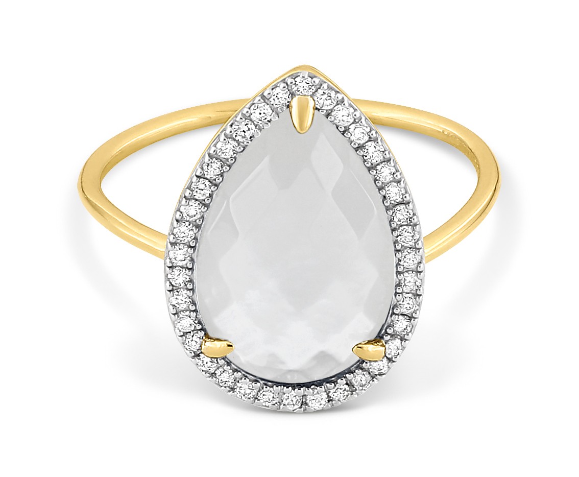 BAGUE Art Déco En Or Blanc 18 Carats Avec Nacre Et Diamants (0.24 Ct) - 12 G - Taille 55/56 - Occasion Très Bon état
